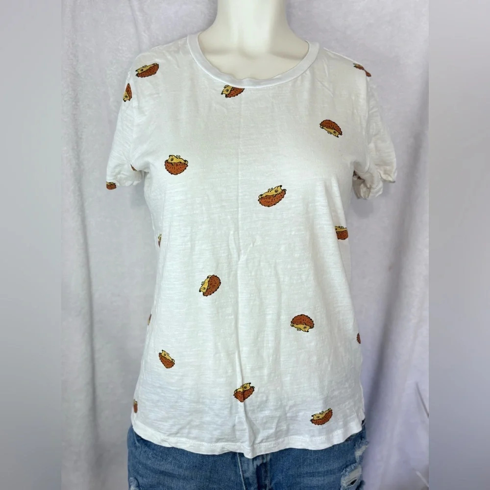 Forever 21 Hedgehog Print T-Shirt Crew Neck Short Sleeve White Large
